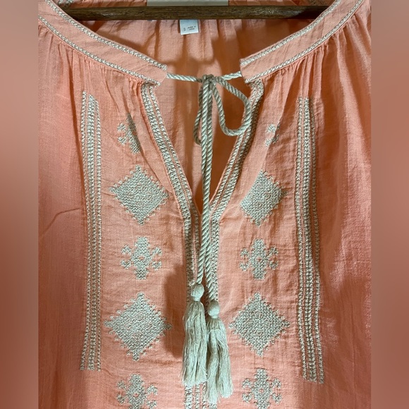Ann Taylor The Loft Salmon Peasant Embroidered Tie Front Blouse SZ Small - Picture 5 of 11
